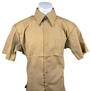 Vintage Macrae Short Sleeve Button Up Shirt‎ Work Utility Casual Tan Size 16